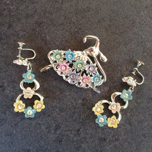 Vintage Ballerina Brooch and Earring Set